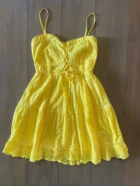 miami Yellow Eyelet Spaghetti-Strap Sundress